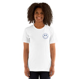 Happy Smiley Face Emoji T-Shirt - New York Football Fanatic Vintage Graphic Shirt: Gift for Him & Her, Football Fans - Game Day Shirt - White, Women, Front