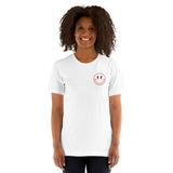 Happy Smiley Face Emoji T-Shirt - San Francisco Football Fanatic Vintage Graphic Shirt: Gift Ideas for Him & Her, Football Fans - White, Women, Front