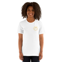 Happy Smiley Face Emoji T-Shirt - Pittsburgh Football Fanatic Vintage Graphic Shirt: Gift for Him & Her, Football Fans - Game Day Shirt - White, Women, Front