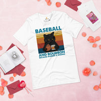 Baseball T-Shirt - Gift Ideas for Him & Her, Wine & Baseball Lovers, Cat Dad & Mom - Baseball And Bourbon Because Murder Is Wrong Shirt - White