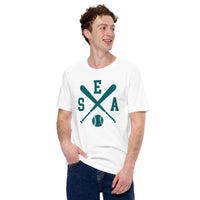 Vintage Seattle Baseball Emblem Fanatic T-Shirt: Ideal Gifts for Him & Her, Baseball Lovers & Enthusiasts - Retro Style Game Day Shirt - White