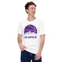 Christmas Gift Ideas for Basketball Lovers, Coach & Players - Senior Night, Game Outfit - Los Angeles Skyline B-ball Fanatic T-Shirt - White