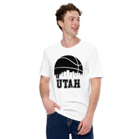 Christmas Gift Ideas for Basketball Lovers, Coach & Players - Senior Night, Game Outfit & Attire - Utah Skyline B-ball Fanatic T-Shirt - White