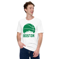 Ideal Christmas Gift for Basketball Lover, Coach & Player - Senior Night, Game Outfit & Attire - Boston Skyline B-ball Fanatic T-Shirt - White