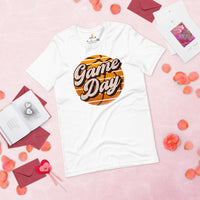 Birthday & Christmas Gift for Basketball Lovers, Coach & Players - Senior Night, Game Outfit & Attire - Vintage Game Day T-Shirt - White