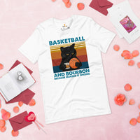 Christmas Gift for Basketball Lover, Coach & Player, Cat Lovers - Game Outfit - Basketball & Bourbon Because Murder Is Wrong T-Shirt - White
