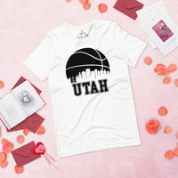 Christmas Gift Ideas for Basketball Lovers, Coach & Players - Senior Night, Game Outfit & Attire - Utah Skyline B-ball Fanatic T-Shirt - White