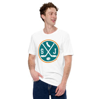 Hockey Game Outfit & Attire - Bday & Christmas Gift Ideas for Hockey Players & Goalies - Vintage San Jose Hockey Emblem Fanatic T-Shirt - White