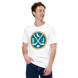 Hockey Game Outfit & Attire - Bday & Christmas Gift Ideas for Hockey Players & Goalies - Vintage San Jose Hockey Emblem Fanatic T-Shirt - White