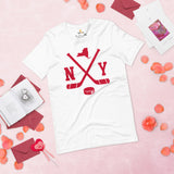 Hockey Game Outfit & Attire - Bday & Christmas Gift Ideas for Hockey Players & Goalies - Retro New York Hockey Emblem Fanatic Shirt - White