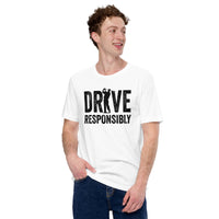 Golf Tee Shirt & Outfit - Unique Gift Ideas for Guys, Men & Women, Golfers & Golf Lover - Funny Drive Responsibly T-Shirt - White