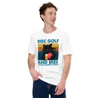 Disk Golf T-Shirt - Frisbee Golf Attire - Gift Ideas for Disc Golfers & Cat Lovers - Funny Disc Golf & Beer Because Murder Is Wrong Tee - White
