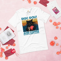 Disk Golf Shirt - Frisbee Golf Attire - Gift Ideas for Disc Golfers & Cat Lovers - Funny Disc Golf & Coffee Because Murder Is Wrong Tee - White