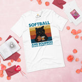 Softball Apparel & Clothes - Gift Ideas for Softball Coach & Players, Cat Lovers - Funny Softball & Bourbon Because Murder Is Wrong Tee - White