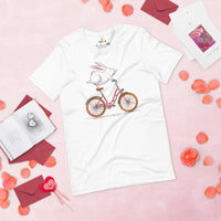 Cycling Gear - Bike Clothes - Biking Attire, Outfit - Gifts for Cyclists, Bicycle Enthusiasts - Cute Rabbit Artistic Cycling Tee - White