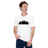 Cycling Gear - MTB Clothing - Mountain Bike Attire, Outfits - Gifts for Cyclists - Retro MTB Pine Forest Themed Tee - White