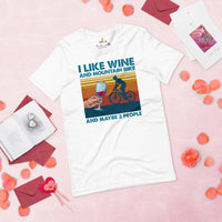 Cycling Gear - MTB Clothing - Mountain Bike Outfits, Attire - Gifts for Cyclists, Wine Lovers - Funny I Like Wine And Mountain Bike Tee - White