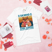 Skiing Shirt - Ski Attire, Wear, Clothes, Outfit - Gift Ideas for Skiers, Coffee Lovers - Skiing And Coffee Because Murder Is Wrong Tee - White