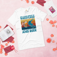 Pro Wrestling T-Shirt - Martial Arts Outfit, Clothes - Gifts for Wrestlers, Beer Lovers - All I Care About Is Wrestling And Beer Tee - White