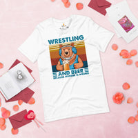 Pro Wrestling T-Shirt - Gifts for Wrestlers, Beer Lovers - Smokey The Bear Shirt - Wrestling And Beer Because Murder Is Wrong Tee - White