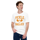 Pickleball Shirt - Pickle Ball Sport Outfit, Attire, Clothes, Apparel For Men, Women - Gifts for Pickleball Players - Pickle Baller Tee - White