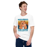 Pickleball Shirt - Pickle Ball Sport Outfit, Clothes - Gifts for Pickleball Players - Pickleball And Coffee Because Murder Is Wrong Tee - White