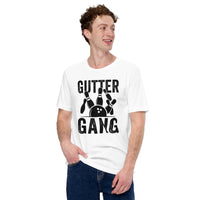 Men's & Women's Bowler T-Shirt, Outfit - Bowling Alley Themed Party Favors - Present, Gift for Bowler - Gutter Gang Tee - White