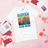 Guitar T-Shirt - Music Band Shirts - Gift Ideas, Present for Guitarist, Guitar Players & Lovers - All I Care About Is Guitar & Beer Tee - White