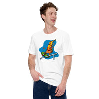 Streetwear Clothes - Gift Ideas, Presents For Foodies, Skaters & Junk Food Lovers - Pizza Shirts - Pizza Slice Riding A Skateboard Tee - White