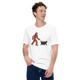 Berner Dog Themed Clothes & Attire - Funny Canine Tee Shirt & Outfit For Humans - Gifts for Dog Lovers - Bigfoot Walking A Dog T-Shirt - White