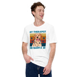 Labrador Dog Themed Clothes & Attire - Funny Canine Tee Shirts For Humans - Gifts for Dog Lovers & Owners - My Therapist Barks T-Shirt - White