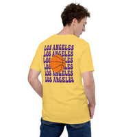 Bday & Christmas Gift Ideas for Basketball Lovers, Coach & Player - Senior Night, Game Outfit & Attire - Los Angeles B-ball Fanatic Tee - Yellow, Back