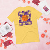 Bday & Christmas Gift Ideas for Basketball Lovers, Coach & Player - Senior Night, Game Outfit & Attire - Los Angeles B-ball Fanatic Tee - Yellow, Back