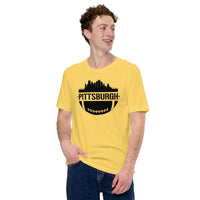 Pittsburgh Skyline Football Fanatic Vintage Graphic T-Shirt: Gift Ideas for Him & Her, Football Fans - Retro Style Game Day Shirt - Yellow