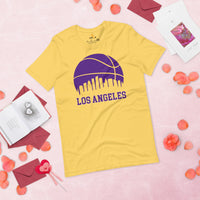 Christmas Gift Ideas for Basketball Lovers, Coach & Players - Senior Night, Game Outfit - Los Angeles Skyline B-ball Fanatic T-Shirt - Yellow