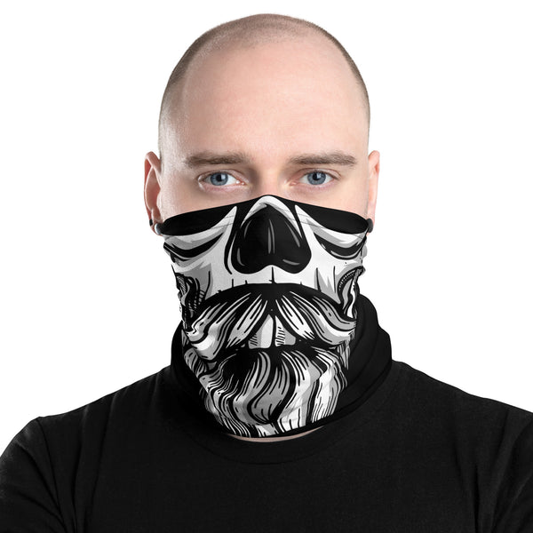 Versatile Beardy Skull Neck Gaiter | Seamless Tubular Snood, Scarf, Headband, Bandana | Outdoor Street Style Headwear for Beard Lovers used as a style face covering, seamless tubular snood perfect for beard lovers, bearded men, barber men, rock and street lifestyle enthusiasts, for outdoor activities such as fishing, hunting, camping... or for outdoor sports such as dirtbike, motorcycling, mtb, paintballs, airsoft and more.