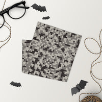Versatile Grey Pixelated Camouflage Neck Gaiter | Seamless Tubular Snood and Scarf, Headband | Outdoor Gear for Military Enthusiasts as a seamless tubular snood, scarf perfect for outdoor activities such as fishing, hunting, camping, trekking, rock climbing... or for outdoor sports such as competitive team shooting sports, such as paintballs, airsoft, mtb,  dirtbike... and more.