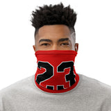 Versatile Number 23 Red Neck Gaiter | Seamless Tubular Snood, Scarf, Headband | Headwear for Basketball Lovers and Outdoor Enthusiasts used as a style face covering, face shield, seamless tubular snood, scarf perfect for outdoor activities such as fishing, hunting, camping, trekking, rock climbing... or for outdoor sports such as basketball, skateboarding, mtb, dirtbike... and more.