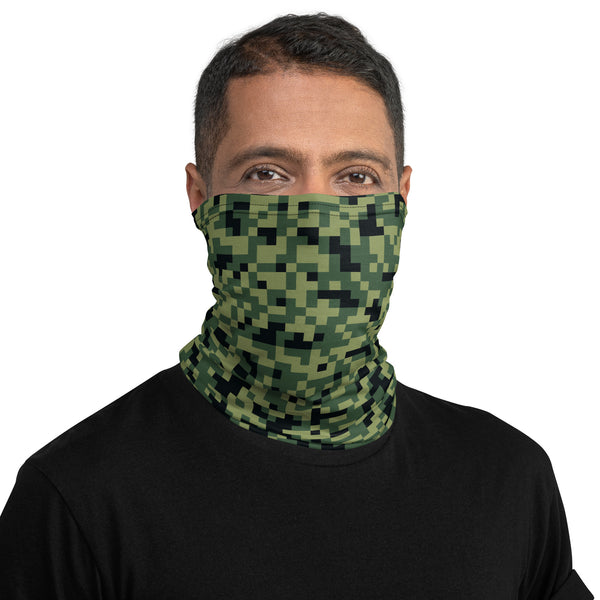 Versatile Pixelated Camouflage Neck Gaiter | Seamless Tubular Snood and Scarf, Headband | Multifunctional Gear for Outdoor Activities used as style face covering, seamless tubular snood perfect for outdoor activities such as fishing, hunting, camping, trekking, rock climbing...or for outdoor sports such as competitive team shooting sports, paintballs, airsoft, dirtbike, mtb... and more