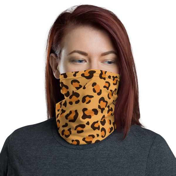 Versatile Seamless Leopard Print Neck Gaiter | Tubular Snood and Scarf, Headband, Wristband, Bandana, Tube Scarf | Outdoor Gear used as a face covering, seamless tubular snood perfect for outdoor activities such as fishing, hunting, camping, trekking... and more