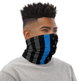 Versatile Thin Blue Line USA Flag Neck Gaiter | Seamless Tubular Snood, Scarf | Patriotic Outdoor Accessory for Police Appreciation used as a style face covering, face shield, seamless tubular snood, scarf perfect for outdoor activities such as fishing, hunting, camping, trekking, rock climbing... or for outdoor sports such as dirtbike, mtb...or showing love for law enforce, police appreciation