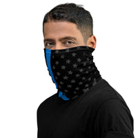 Versatile Thin Blue Line USA Flag Neck Gaiter | Seamless Tubular Snood, Scarf | Patriotic Outdoor Accessory for Police Appreciation used as a style face shield, seamless tubular scarf, snood perfect for outdoor activities such as fishing, hunting, camping, trekking, rock climbing... or for outdoor sports such as dirtbike, mtb...or showing love for law enforce, police appreciation
