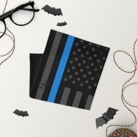 Versatile Thin Blue Line USA Flag Neck Gaiter | Seamless Tubular Snood, Scarf | Patriotic Outdoor Accessory for Police Appreciation as a seamless tubular snood, scarf perfect for outdoor activities such as fishing, hunting, camping, trekking, rock climbing... or for outdoor sports such as dirtbike, mtb...or showing love for law enforce, police appreciation