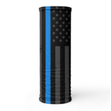 Versatile Thin Blue Line USA Flag Neck Gaiter | Seamless Tubular Snood, Scarf | Patriotic Outdoor Accessory for Police Appreciation as a seamless tubular snood perfect for outdoor activities such as fishing, hunting, camping, trekking, rock climbing... or for outdoor sports such as dirtbike, mtb...or showing love for law enforce, police appreciation