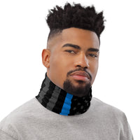Versatile Thin Blue Line USA Flag Neck Gaiter | Seamless Tubular Snood, Scarf | Patriotic Outdoor Accessory for Police Appreciation used as a style neck warmer, seamless tubular snood perfect for outdoor activities such as fishing, hunting, camping, trekking, rock climbing... or for outdoor sports such as dirtbike, mtb...or showing love for law enforce, police appreciation