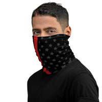 Versatile Thin Red Line USA Flag Neck Gaiter | Seamless Tubular Snood, Headband, Bandana | Patriotic Outdoor Accessory for Firefighters used as a style face covering, face shield, seamless tubular snood, scarf perfect for outdoor activities such as fishing, hunting, camping, trekking, rock climbing... or for outdoor sports such as mtb, dirtbike,... or for embracing, showinng love for our brave firemen, firefighters and public safety officers.