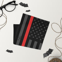 Versatile Thin Red Line USA Flag Neck Gaiter | Seamless Tubular Snood, Headband, Bandana | Patriotic Outdoor Accessory for Firefighters as a style seamless tubular snood, scarf perfect for outdoor activities such as fishing, hunting, camping, trekking, rock climbing... or for outdoor sports such as mtb, dirtbike,... or for embracing, showinng love for our brave firemen, firefighters and public safety officers.
