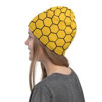 Versatile Honey Comb Pattern Neck Gaiter, Seamless Tubular Snood Scarf, Neck Warmer for Bee and Garden Enthusiasts | Outdoor Activities used as an head over scarf perfect for gardening, beekeeping, fishing, hunting, camping, trekking and outdoor activities.