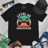 Video Game T-Shirt - Christmas & 30th Birthday Gaming Gift For His & Her, A Typical Gamer & Game Lover - Retro Level 30 Unlocked Shirt - Black