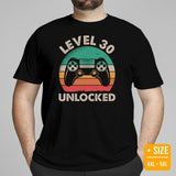 Video Game T-Shirt - Christmas & 30th Birthday Gaming Gift For His & Her, A Typical Gamer & Game Lover - Retro Level 30 Unlocked Shirt - Black, Plus Size